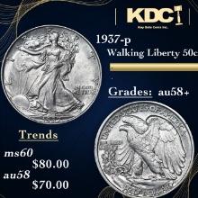 1937-p Walking Liberty Half Dollar 50c Grades Choice AU/BU Slider+