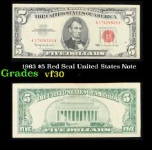 1963 $5 Red Seal United States Note Grades vf++