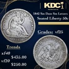 1842 Sm Date Sm Let Seated Half Dollar 50c Grades vf+