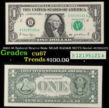 2003 $1 Federal Resrve Note NEAR RADAR NOTE Serial #12195121 Grades Gem++ CU