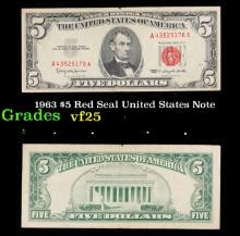 1963 $5 Red Seal United States Note Grades vf+