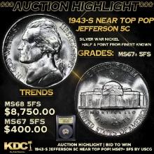 ***Auction Highlight*** 1943-s Jefferson Nickel Near Top Pop! 5c Graded GEM++ 5fs By USCG (fc)