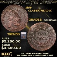 ***Auction Highlight*** 1808 Classic Head Large Cent 1c Graded au53 details By SEGS (fc)