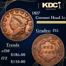 1827 Coronet Head Large Cent 1c Grades f+