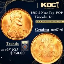 1950-d Lincoln Cent Near Top  POP 1c Graded GEM++ Unc RD By USCG