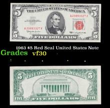 1963 $5 Red Seal United States Note Grades vf++