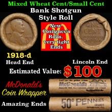 Lincoln Wheat Cent 1c Mixed Roll Orig Brandt McDonalds Wrapper, 1918-d end, Wheat other end