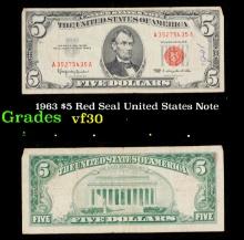 1963 $5 Red Seal United States Note Grades vf++