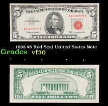 1963 $5 Red Seal United States Note Grades vf++