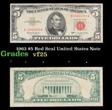 1963 $5 Red Seal United States Note Grades vf+