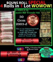 THIS AUCTION ONLY! BU Shotgun Lincoln 1c roll, 2003-d 50 pcs Plus THREE bonus random date BU roll! B