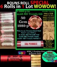 THIS AUCTION ONLY! BU Shotgun Lincoln 1c roll, 1989-p 50 pcs Plus FIVE bonus random date BU roll! Ba