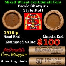 Lincoln Wheat Cent 1c Mixed Roll Orig Brandt McDonalds Wrapper, 1916-p end, Wheat other end