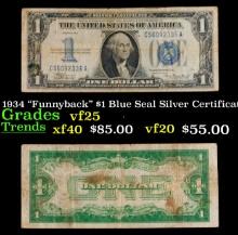 1934 "Funnyback" $1 Blue Seal Silver Certificate Grades vf+