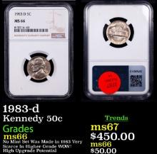 NGC 1983-d Kennedy Half Dollar 50c Graded ms66 By NGC