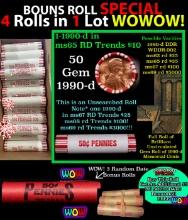 THIS AUCTION ONLY! BU Shotgun Lincoln 1c roll, 1999-d 50 pcs Plus THREE bonus random date BU roll! B