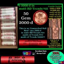 THIS AUCTION ONLY! BU Shotgun Lincoln 1c roll, 2000-d 50 pcs Plus one bonus random date BU roll! Ban