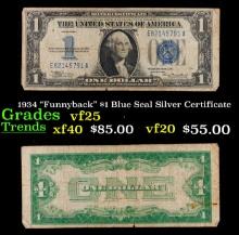 1934 "Funnyback" $1 Blue Seal Silver Certificate Grades vf+