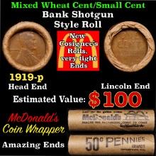 Lincoln Wheat Cent 1c Mixed Roll Orig Brandt McDonalds Wrapper, 1919-p end, Wheat other end