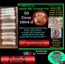 THIS AUCTION ONLY! BU Shotgun Lincoln 1c roll, 1994-d 50 pcs Plus one bonus random date BU roll! Ban