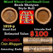 Lincoln Wheat Cent 1c Mixed Roll Orig Brandt McDonalds Wrapper, 1919-p end, Wheat other end