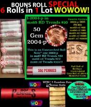 THIS AUCTION ONLY! BU Shotgun Lincoln 1c roll, 2004-p 50 pcs Plus FIVE bonus random date BU roll! Ba