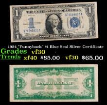 1934 "Funnyback" $1 Blue Seal Silver Certificate Grades vf++