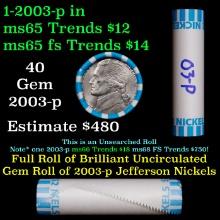 BU Shotgun Jefferson 5c roll, 2003-p 40 pcs Bank $2 Nickel Wrapper