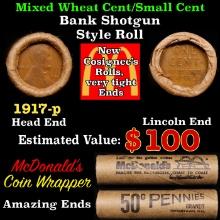 Lincoln Wheat Cent 1c Mixed Roll Orig Brandt McDonalds Wrapper, 1917-p end, Wheat other end