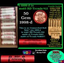 THIS AUCTION ONLY! BU Shotgun Lincoln 1c roll, 1998-d 50 pcs Plus one bonus random date BU roll! Ban