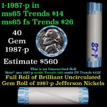 BU Shotgun Jefferson 5c roll, 1987-p 40 pcs Bank $2 Nickel Wrapper Grades