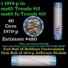 BU Shotgun Jefferson 5c roll, 1979-p 40 pcs Bank $2 Nickel Wrapper