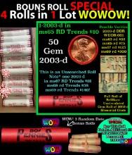 THIS AUCTION ONLY! BU Shotgun Lincoln 1c roll, 2003-d 50 pcs Plus THREE bonus random date BU roll! B