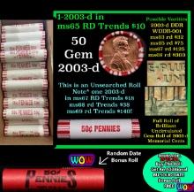 THIS AUCTION ONLY! BU Shotgun Lincoln 1c roll, 2003-d 50 pcs Plus one bonus random date BU roll! Ban