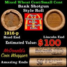 Lincoln Wheat Cent 1c Mixed Roll Orig Brandt McDonalds Wrapper, 1916-p end, Wheat other end