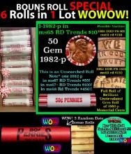 THIS AUCTION ONLY! BU Shotgun Lincoln 1c roll, 1982-p 50 pcs Plus FIVE bonus random date BU roll! Ba