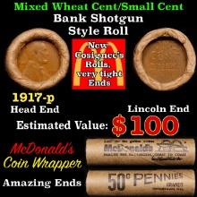 Lincoln Wheat Cent 1c Mixed Roll Orig Brandt McDonalds Wrapper, 1917-p end, Wheat other end