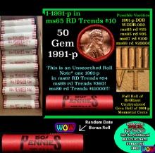 THIS AUCTION ONLY! BU Shotgun Lincoln 1c roll, 1991-p 50 pcs Plus one bonus random date BU roll! Ban