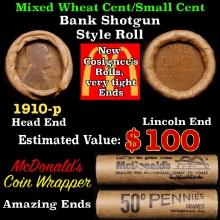 Lincoln Wheat Cent 1c Mixed Roll Orig Brandt McDonalds Wrapper, 1910-p end, Wheat other end