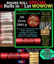 THIS AUCTION ONLY! BU Shotgun Lincoln 1c roll, 1981-p 50 pcs Plus FIVE bonus random date BU roll! Ba