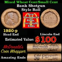 Lincoln Wheat Cent 1c Mixed Roll Orig Brandt McDonalds Wrapper, 1920-p end, Wheat other end