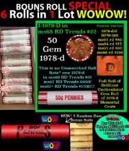 THIS AUCTION ONLY! BU Shotgun Lincoln 1c roll, 1978-d 50 pcs Plus FIVE bonus random date BU roll! Ba