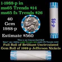 BU Shotgun Jefferson 5c roll, 1988-p 40 pcs Bank $2 Nickel Wrapper