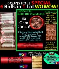 THIS AUCTION ONLY! BU Shotgun Lincoln 1c roll, 2004-d 50 pcs Plus THREE bonus random date BU roll! B