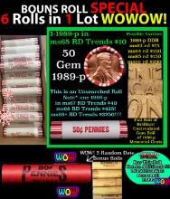 THIS AUCTION ONLY! BU Shotgun Lincoln 1c roll, 1989-p 50 pcs Plus FIVE bonus random date BU roll! Ba