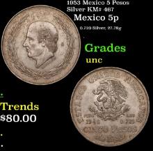 1953 Mexico 5 Pesos Silver KM# 467 Grades Brilliant Uncirculated