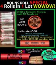 THIS AUCTION ONLY! BU Shotgun Lincoln 1c roll, 2009-d Cabin 50 pcs Plus THREE bonus random date BU r