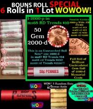 THIS AUCTION ONLY! BU Shotgun Lincoln 1c roll, 2000-p 50 pcs Plus FIVE bonus random date BU roll! Ba