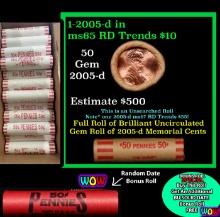 THIS AUCTION ONLY! BU Shotgun Lincoln 1c roll, 2005-d 50 pcs Plus one bonus random date BU roll! Ban