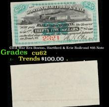 Civil War Era Boston, Hartford & Erie Railroad $35 Note Grades Select CU